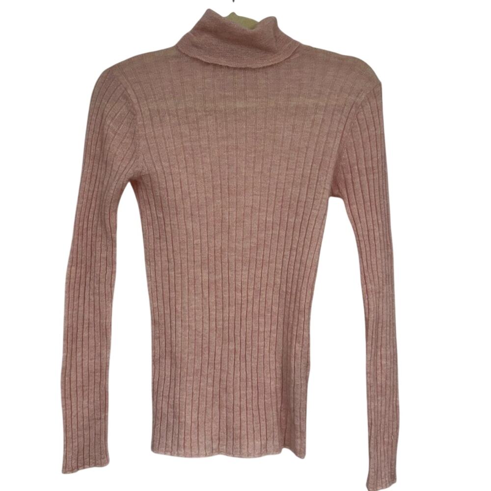 Zara Pink Alpaca Wool Blend Ribbed Turtleneck Sweater Womens S Pullo Preppy Fall